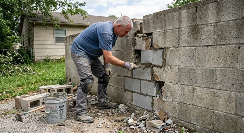 Cinder Block Wall Repair in Lansing, KS