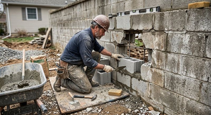 Cinder Block Wall Repair in Leavenworth County, KS