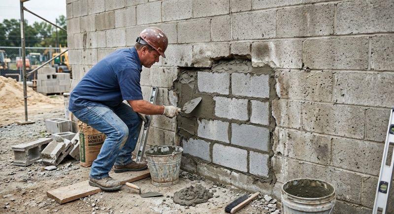 Cinder Block Wall Repair in Tonganoxie, KS